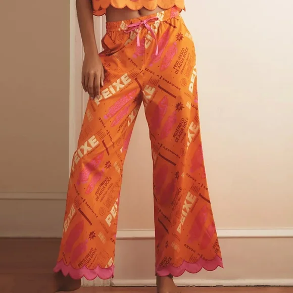 FARM RIO x Anthropologie Print Scallop-hem Wide Leg Pants In Fresh Fish NWT L - Picture 2 of 14
